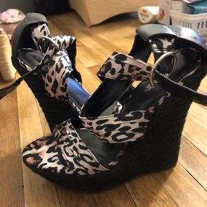 Neutral Cheetah print wedges
